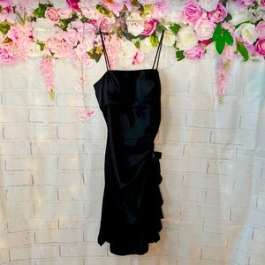 Black satin cocktail dress